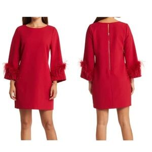 Sam Edelman Red Feather-Accent Long Sleeve Dress Size 4